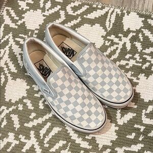 Vans Light Blue and White Checkered Slip-Ons